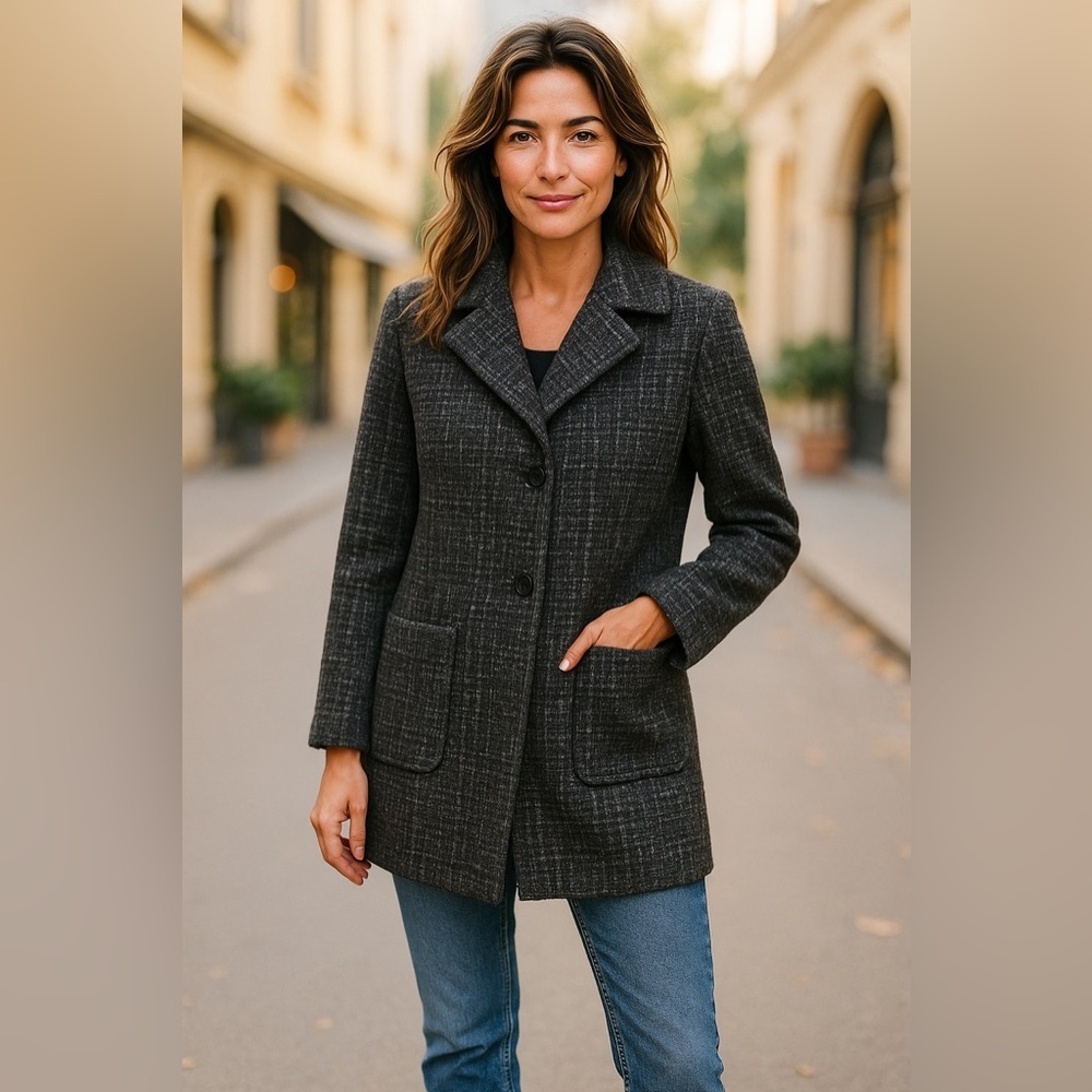 Jones NY Charcoal grey tweed coat size 4